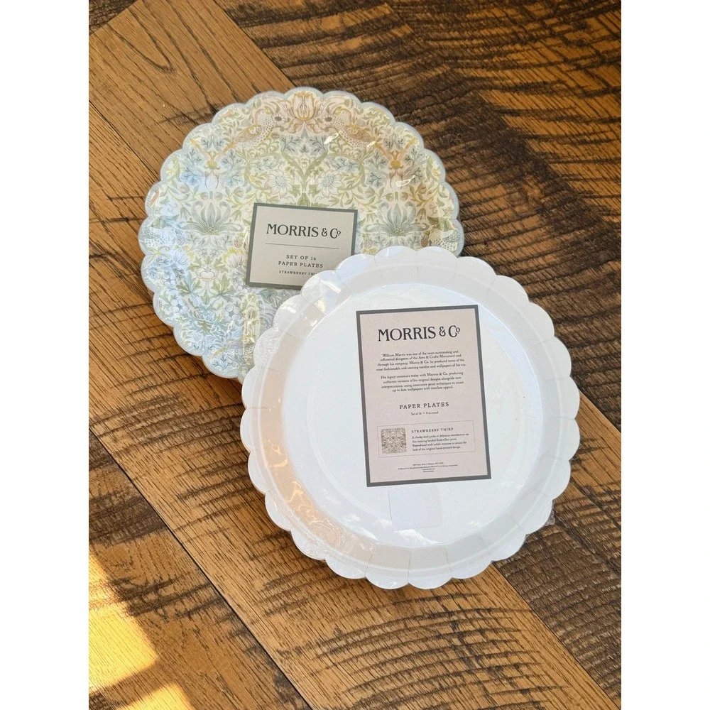 Morris & Co Strawberry Thief 32 Paper Plates 9 Inch Scalloped Edge